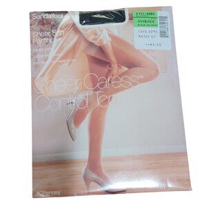 JCPenney Sheer Caress Tummy Control Top Pantyhose Black Velvet Average Vintage